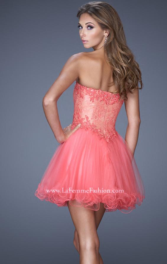 Picture of: Strapless Sweetheart Tulle Prom Dress with Lace Bodice in Pink, Style: 20656, Back Picture