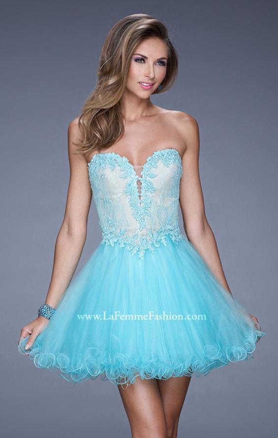 Picture of: Strapless Sweetheart Tulle Prom Dress with Lace Bodice in Blue, Style: 20656, Detail Picture 1