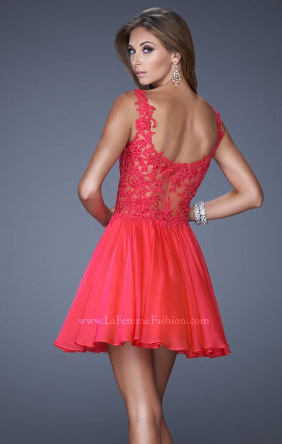 Picture of: Lace Bodice Sweetheart Neck Chiffon Prom Gown in Orange, Style: 20672, Back Picture