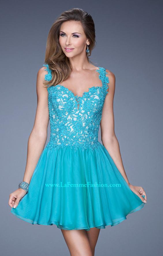 Picture of: Lace Bodice Sweetheart Neck Chiffon Prom Gown in Blue, Style: 20672, Detail Picture 1
