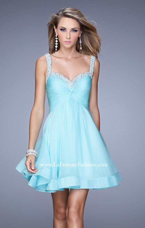 Picture of: Flirty Chiffon Skirt Cocktail Dress with Pearls and Stones in Blue, Style: 20677, Detail Picture 2