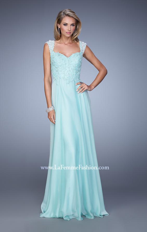 Picture of: Beaded Lace Sweetheart Prom Dress with Sheer Straps in Blue in Blue, Style: 20701, Detail Picture 8