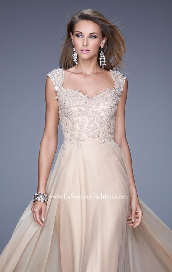 Picture of: Beaded Lace Sweetheart Prom Dress with Sheer Straps in Nude, Style: 20701, Detail Picture 5