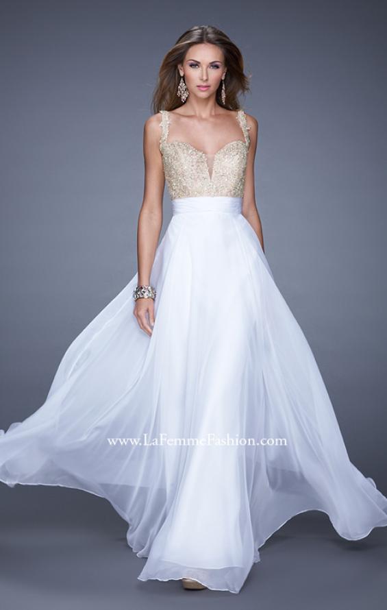 Picture of: Long Chiffon Prom Gown with Sweetheart Neckline in White, Style: 20709, Detail Picture 5