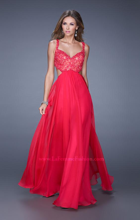 Picture of: Sparkling Lace Bodice Chiffon Long Prom Dress in Red, Style: 20710, Detail Picture 1
