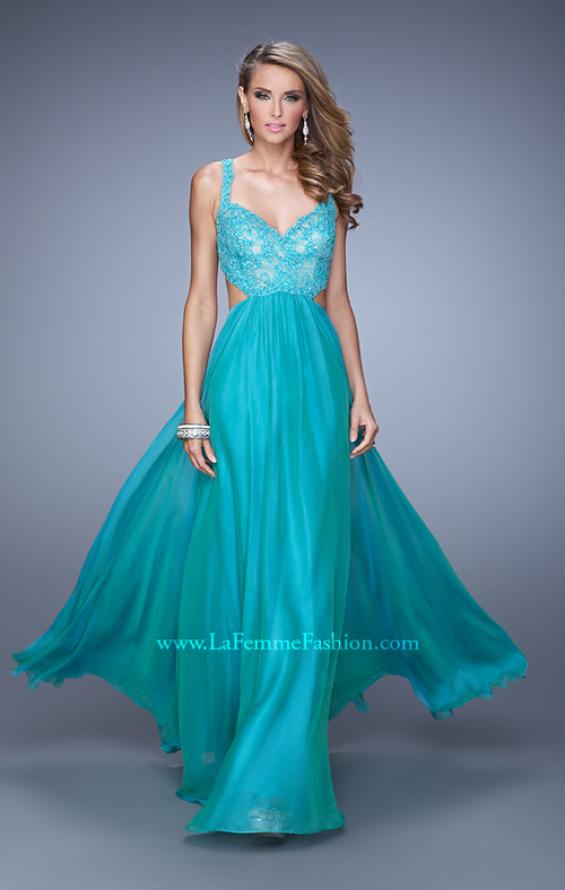 Picture of: Sparkling Lace Bodice Chiffon Long Prom Dress in Teal, Style: 20710, Detail Picture 2