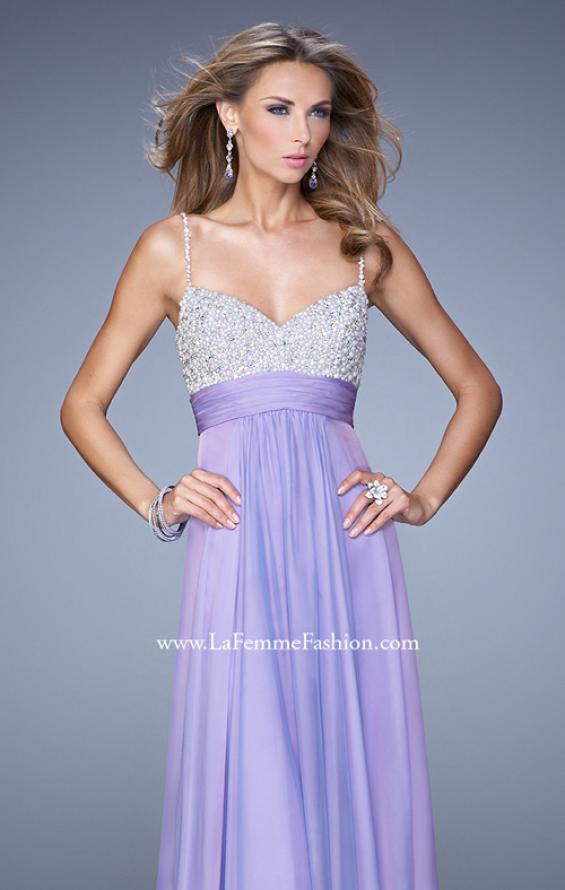 Picture of: Spaghetti Strap Rhinestone and Pearl Prom Dress in Lavender, Style: 20717, Detail Picture 3