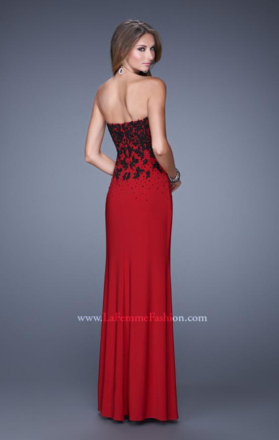 Picture of: Beaded Lace Strapless Jersey Prom Dress with Slit in Red, Style: 20719, Back Picture
