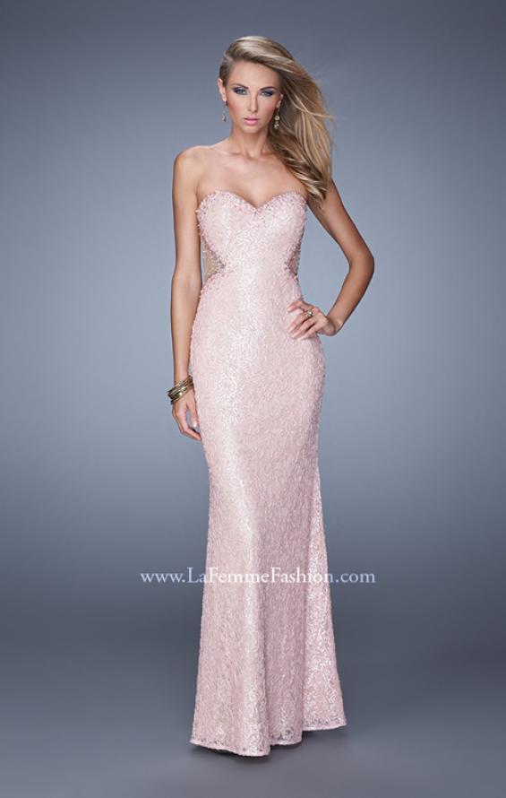 Picture of: Beaded Lace Gown with Illusion Net Detailing in Pink, Style: 20720, Detail Picture 1