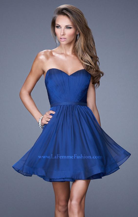 Picture of: Strapless Chiffon Short Dress with Gathered Waist in Blue, Style: 20721, Detail Picture 2