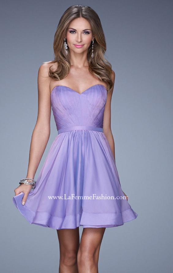Picture of: Strapless Chiffon Short Dress with Gathered Waist in Purple, Style: 20721, Detail Picture 4