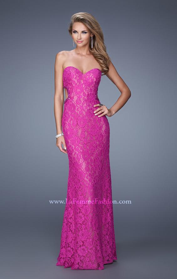 Picture of: Long Lace Strapless Prom Dress with Embellishments in Pink, Style: 20750, Detail Picture 2