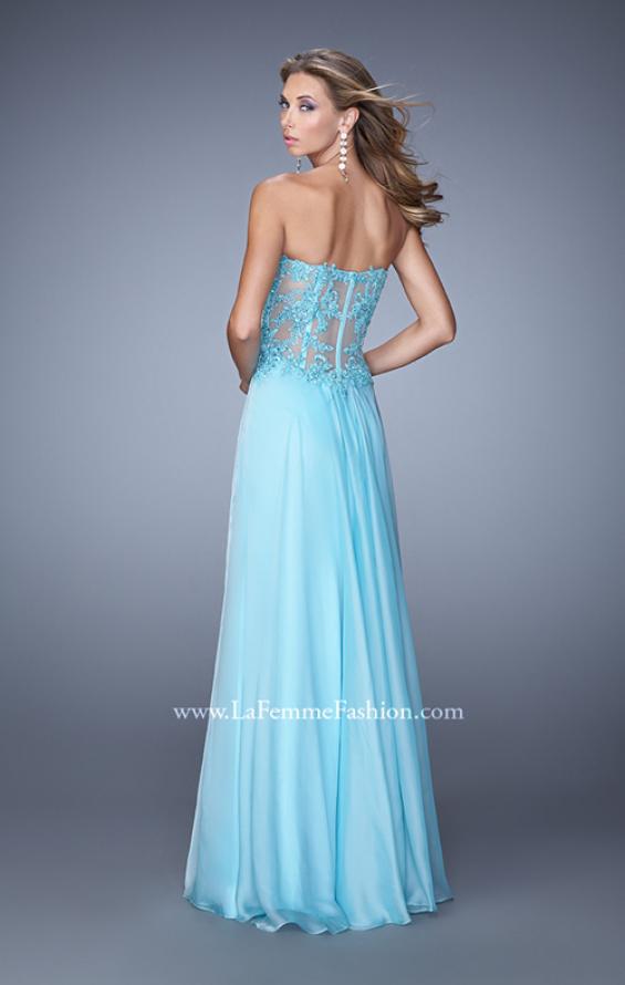 Picture of: Chiffon Strapless Dress with Gathering and Beaded Lace in Blue, Style: 20762, Back Picture