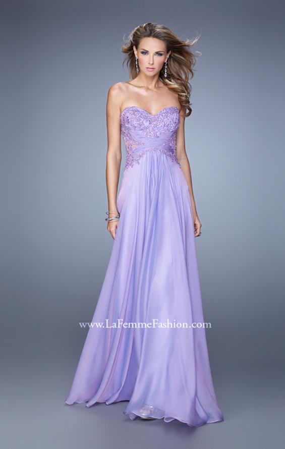 Picture of: Chiffon Strapless Dress with Gathering and Beaded Lace in Purple, Style: 20762, Detail Picture 2