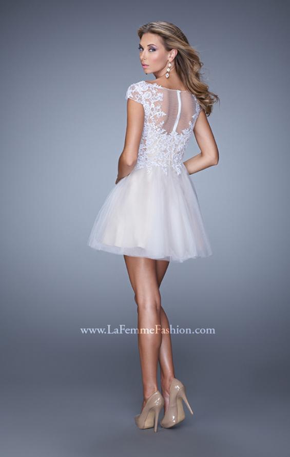 Picture of: Short Tulle Cocktail Dress with High Neck and Cap Sleeves in White, Style: 20781, Back Picture