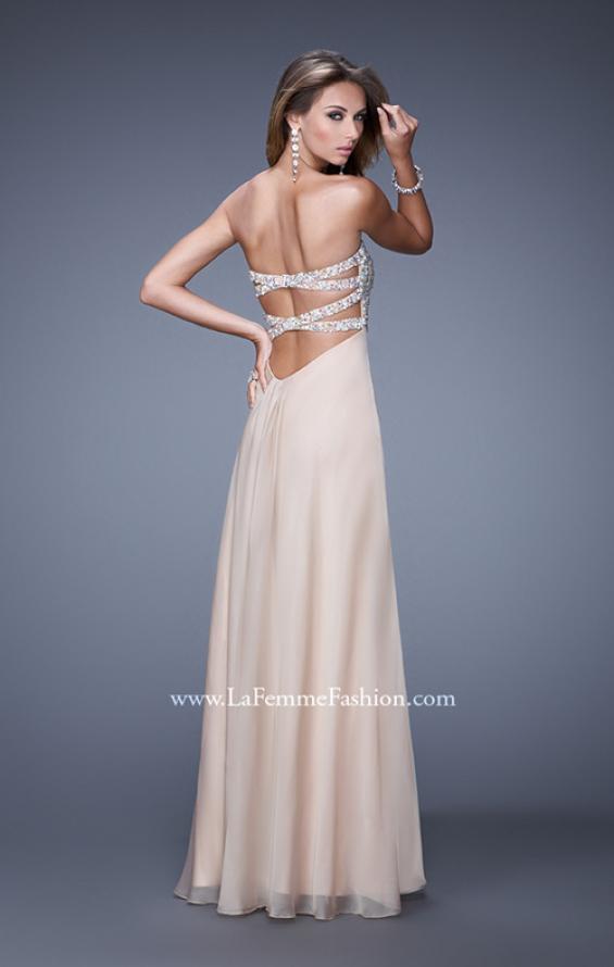 Picture of: Strapless Chiffon Dress with Embellished Back Straps in Nude, Style: 20784, Back Picture