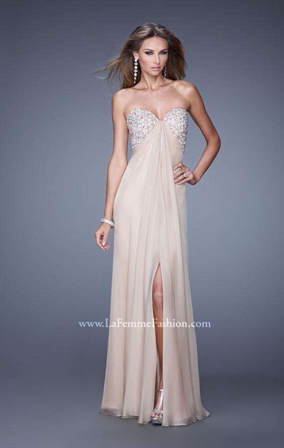 Picture of: Strapless Chiffon Dress with Embellished Back Straps in Nude, Style: 20784, Detail Picture 1