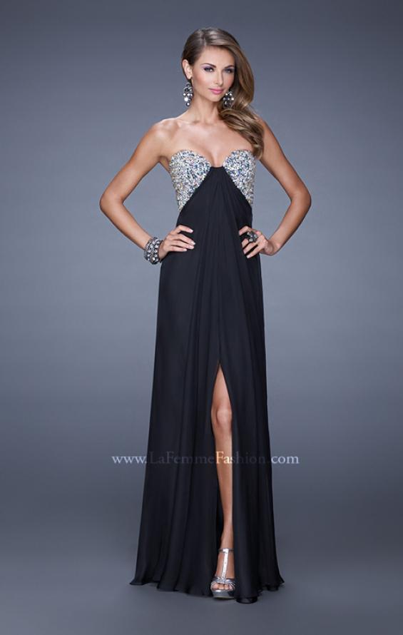 Picture of: Strapless Chiffon Dress with Embellished Back Straps in Black, Style: 20784, Detail Picture 3