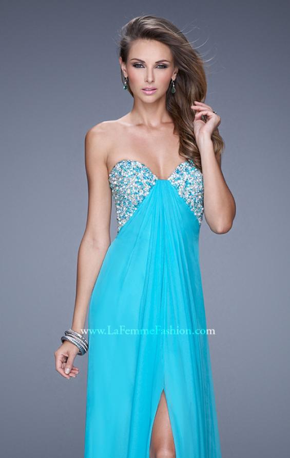 Picture of: Strapless Chiffon Dress with Embellished Back Straps in Aqua, Style: 20784, Detail Picture 5