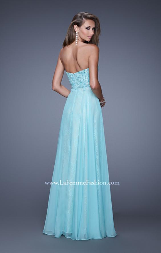Picture of: Strapless Chiffon Prom Dress with Beaded Lace Bodice in Aqua, Style: 20798, Back Picture