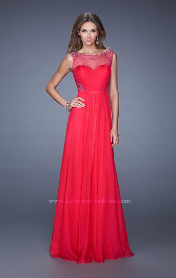 Picture of: Long Prom Dress with Sheer Net Detail and Embellishments in Red, Style: 20807, Main Picture
