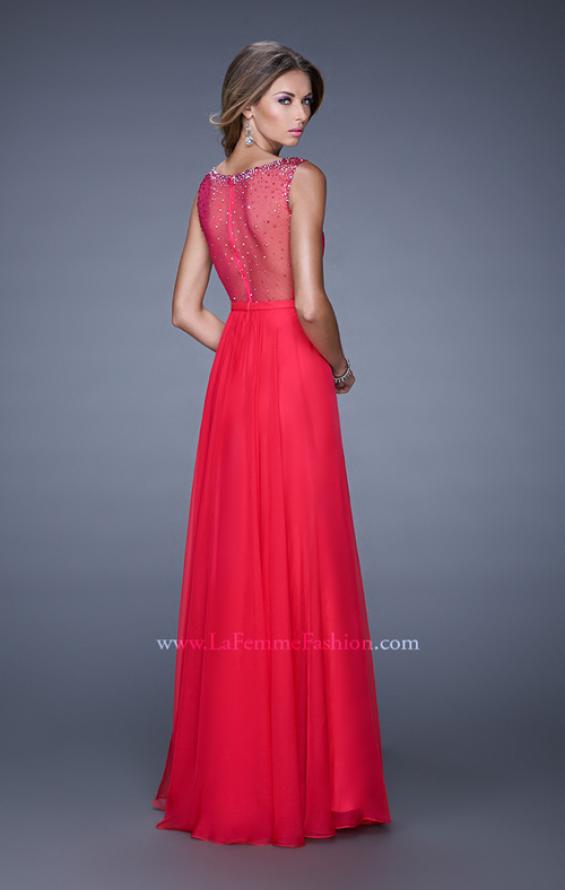 Picture of: Long Prom Dress with Sheer Net Detail and Embellishments in Red, Style: 20807, Back Picture