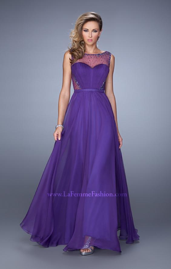 Picture of: Long Prom Dress with Sheer Net Detail and Embellishments in Purple, Style: 20807, Detail Picture 1