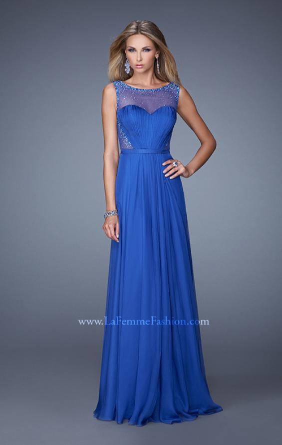Picture of: Long Prom Dress with Sheer Net Detail and Embellishments in Blue, Style: 20807, Detail Picture 2