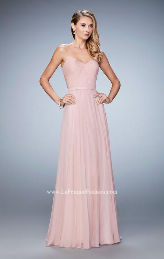 Picture of: Long Strapless Gown with Pleated Bodice and Belt Nude, Style: 20808, Detail Picture 2
