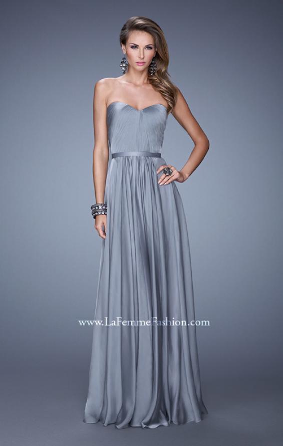 Picture of: Long Strapless Gown with Pleated Bodice and Belt in Silver, Style: 20808, Detail Picture 3