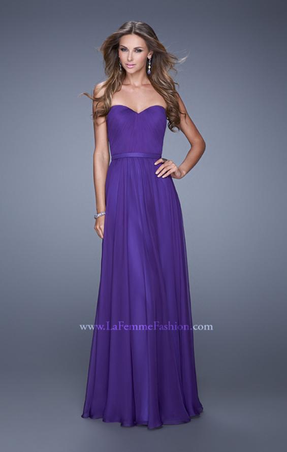Picture of: Long Strapless Gown with Pleated Bodice and Belt in Purple, Style: 20808, Detail Picture 4