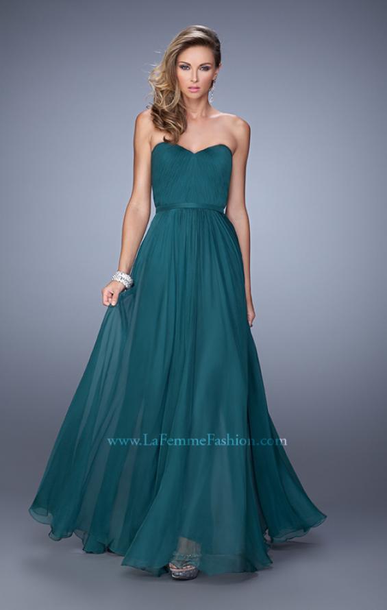 Picture of: Long Strapless Gown with Pleated Bodice and Belt in Green, Style: 20808, Detail Picture 5