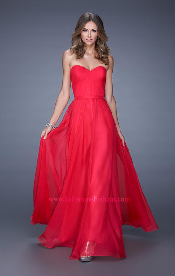Picture of: Long Strapless Gown with Pleated Bodice and Belt in Red, Style: 20808, Detail Picture 7