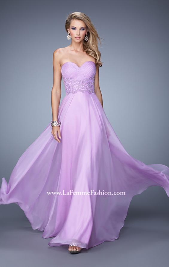 Picture of: Strapless Chiffon Dress with Sweetheart Neck and Ruching in Wisteria, Style: 20815, Detail Picture 1