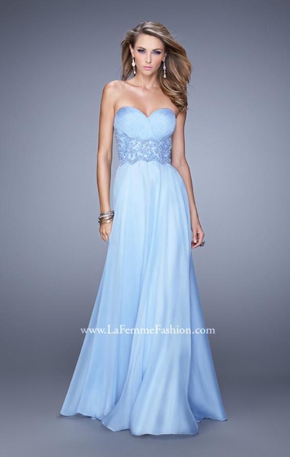 Picture of: Strapless Chiffon Dress with Sweetheart Neck and Ruching in Blue, Style: 20815, Detail Picture 2