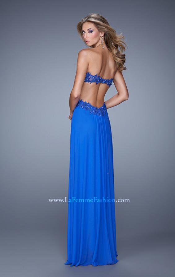 Picture of: Long Jersey Prom Dress with Beaded Lace Trim in Blue, Style: 20826, Back Picture