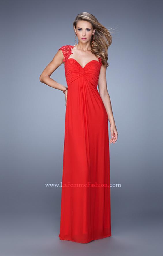 Picture of: Cap Sleeve Net Jersey Dress with Keyhole Back in Red, Style: 20844, Detail Picture 2