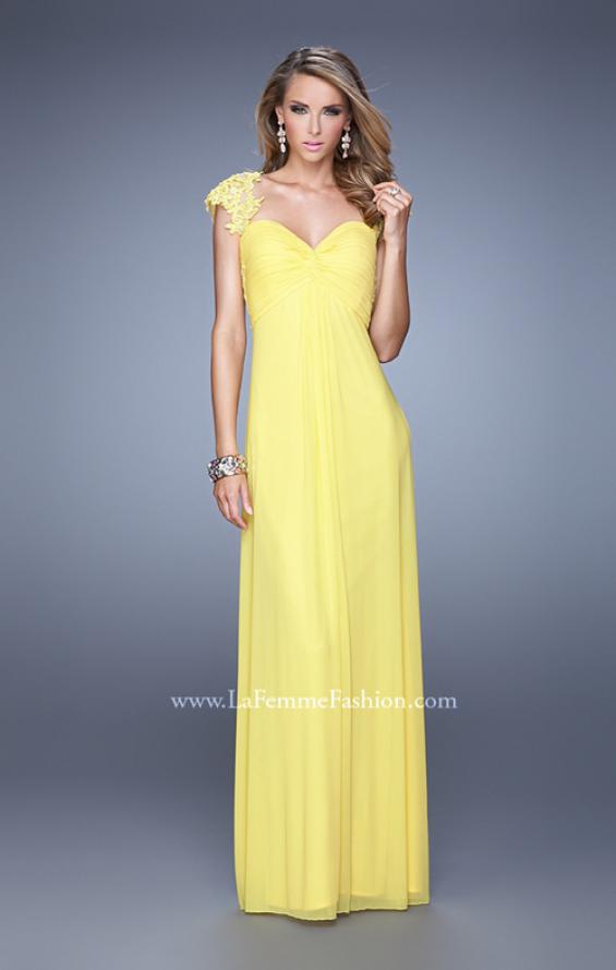 Picture of: Cap Sleeve Net Jersey Dress with Keyhole Back in Yellow, Style: 20844, Detail Picture 3