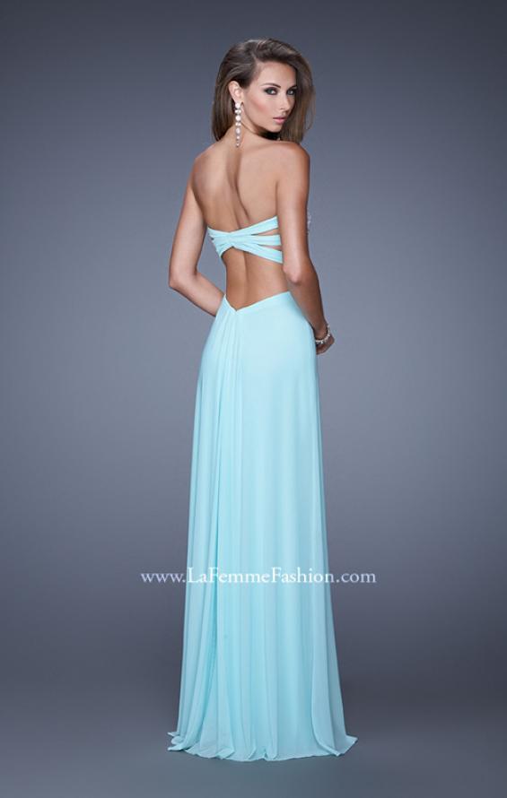 Picture of: Embellished Net Jersey Dress with Cut Outs and Side Straps in Blue, Style: 20861, Back Picture