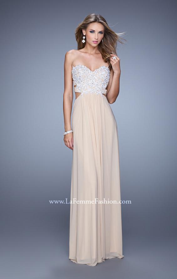 Picture of: Embellished Net Jersey Dress with Cut Outs and Side Straps in Nude, Style: 20861, Detail Picture 3