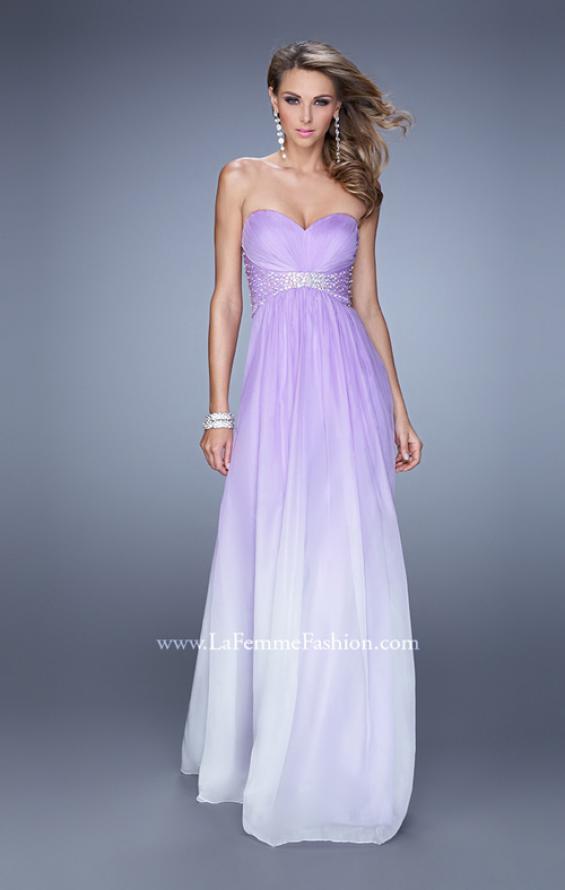 Picture of: Long Ombre Chiffon Dress with Ruching and Pearls in Purple, Style: 20885, Main Picture