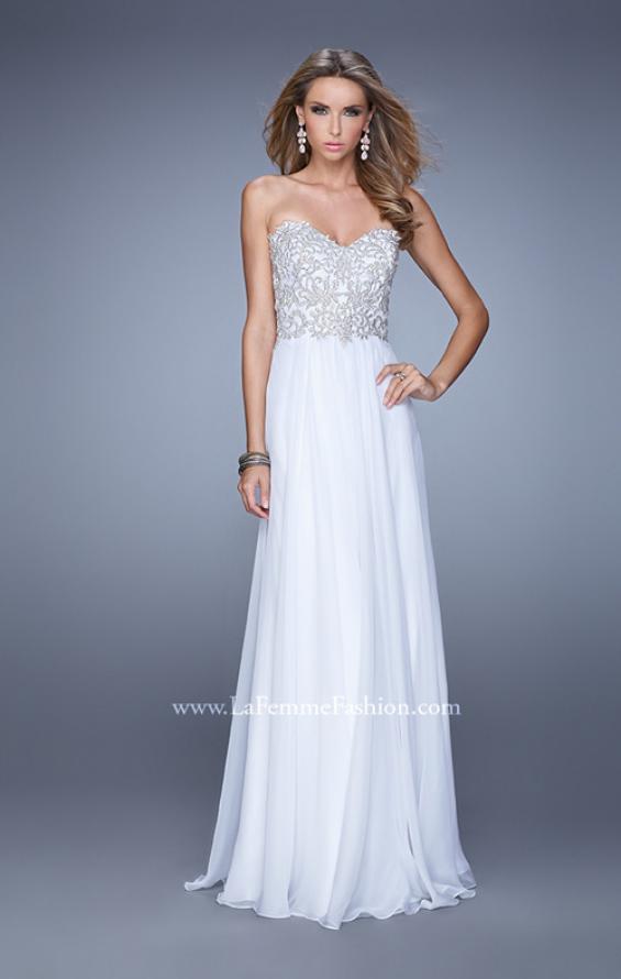 Picture of: Embellished Strapless Dress with Gathered Chiffon Skirt in White, Style: 20888, Detail Picture 2