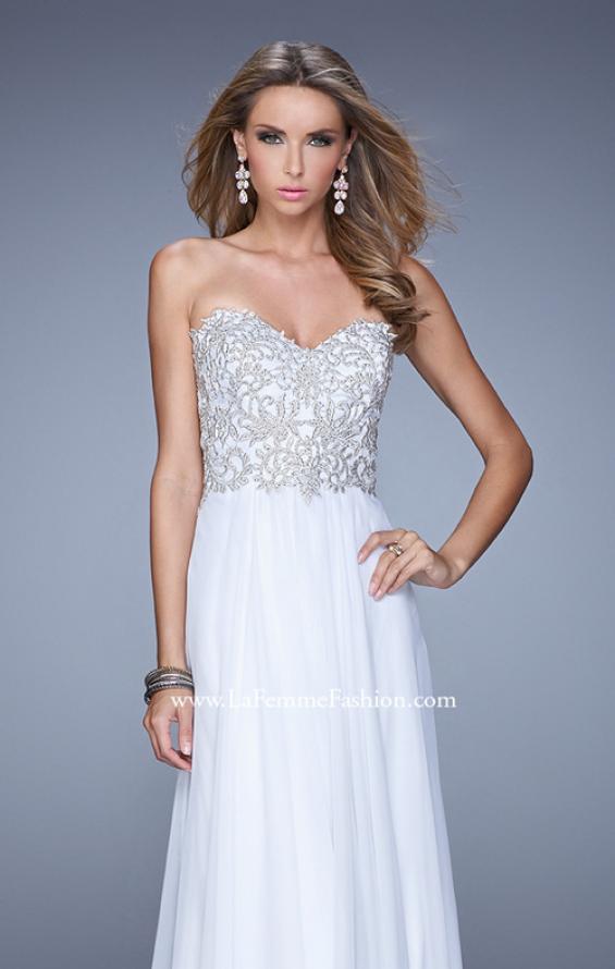 Picture of: Embellished Strapless Dress with Gathered Chiffon Skirt in White, Style: 20888, Detail Picture 3