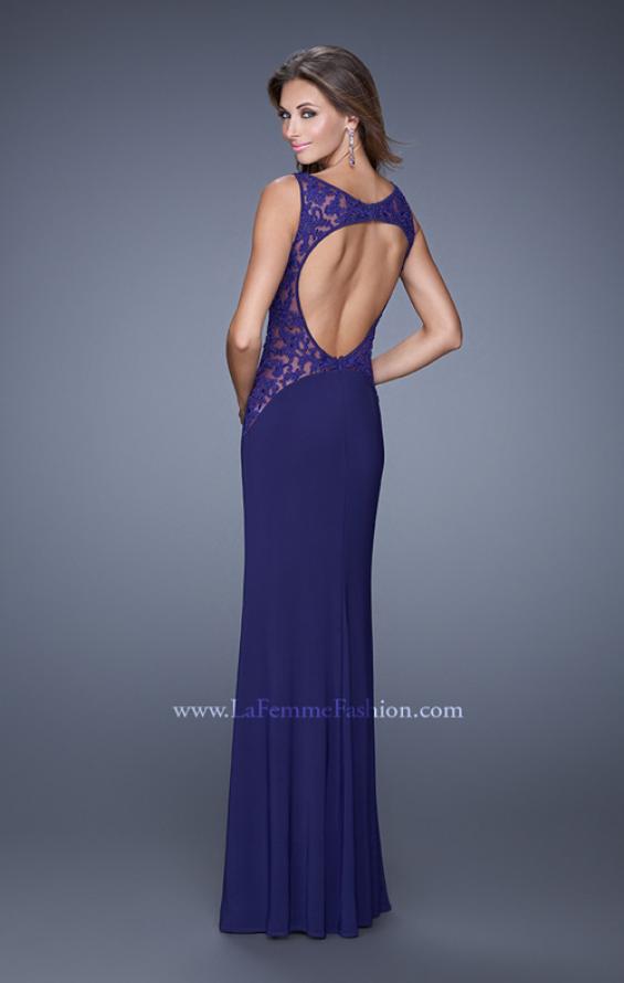 Picture of: Jersey Prom Dress with Sheer Side and Neckline Panels in Purple, Style: 20894, Back Picture