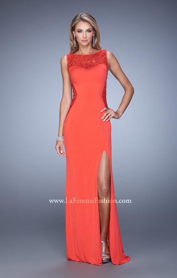 Picture of: Jersey Prom Dress with Sheer Side and Neckline Panels in Red, Style: 20894, Detail Picture 3