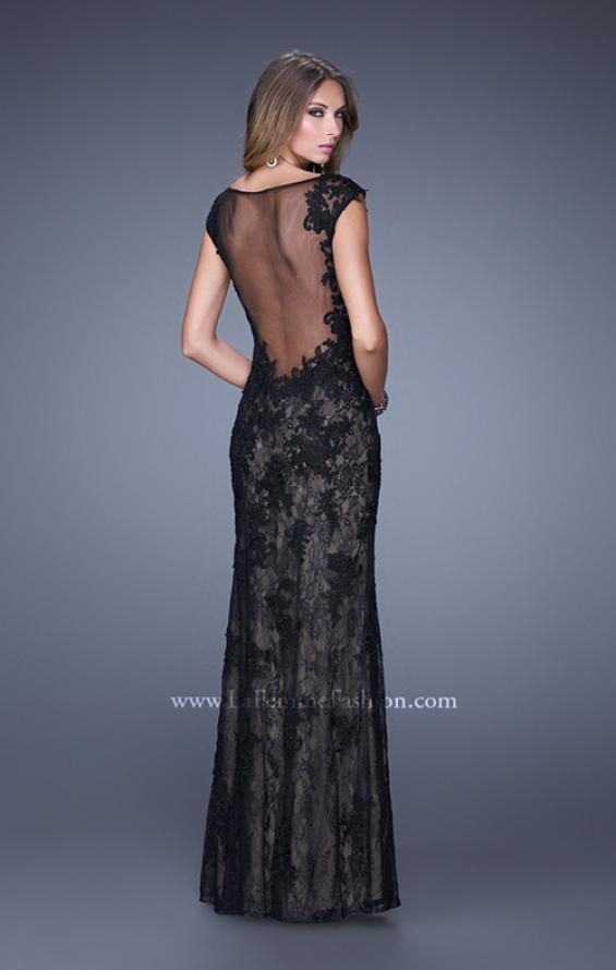 Picture of: Lace Prom Dress with Sheer Lace Cap Sleeves in Black, Style: 20914, Back Picture