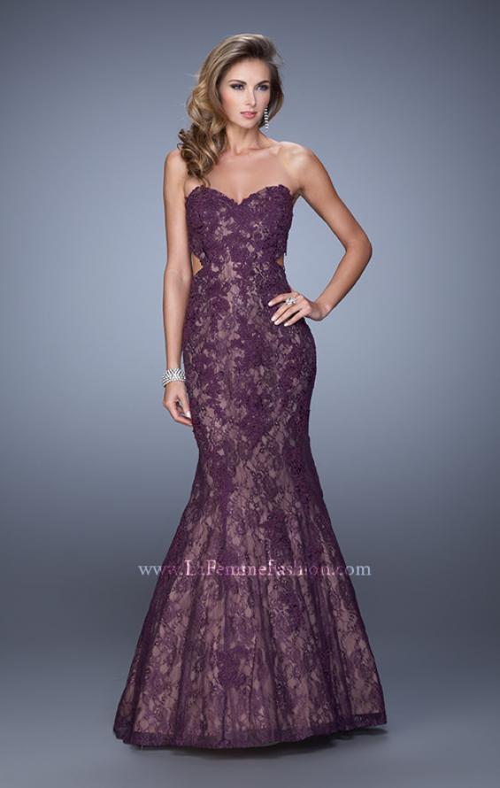 Picture of: Long Lace Mermaid Prom Gown with Open Back in Purple, Style: 20925, Detail Picture 1