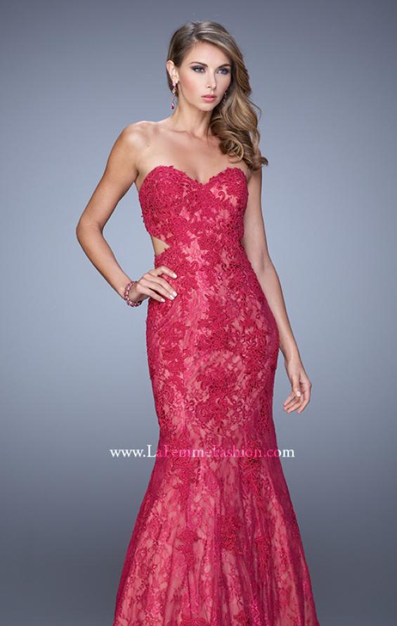 Picture of: Long Lace Mermaid Prom Gown with Open Back in Red, Style: 20925, Detail Picture 2
