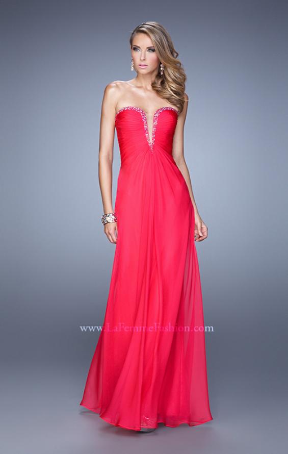 Picture of: Graceful Strapless Chiffon Dress with Iridescent Stones in Red, Style: 20930, Detail Picture 2