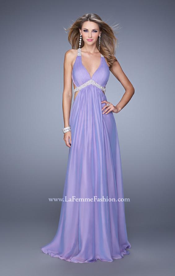 Picture of: Open Back Halter Prom Dress with V Neckline in Purple, Style: 20941, Detail Picture 2